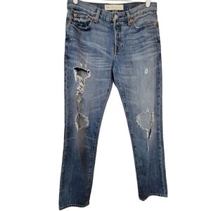 Gap womens relaxed boyfriend jeans size 25 button fly distressed blue